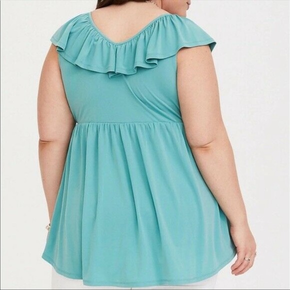 NWT Torrid size 1 Kitty Seafoam Green Flutter Sleeve Babydoll Ruffle Top - Picture 3 of 8